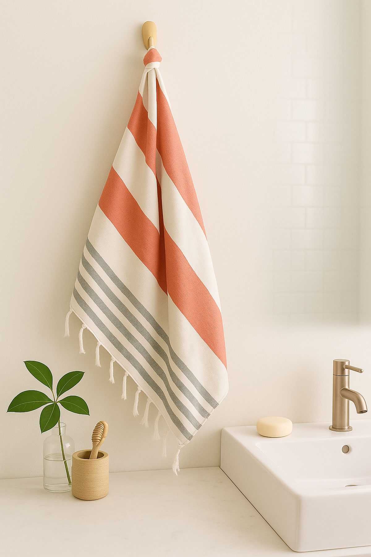 Mimoza Unisex Peştemal Plaj Havlusu 100x180 Cm %100 Pamuklu Soft Kırmızı-Siyah resmi