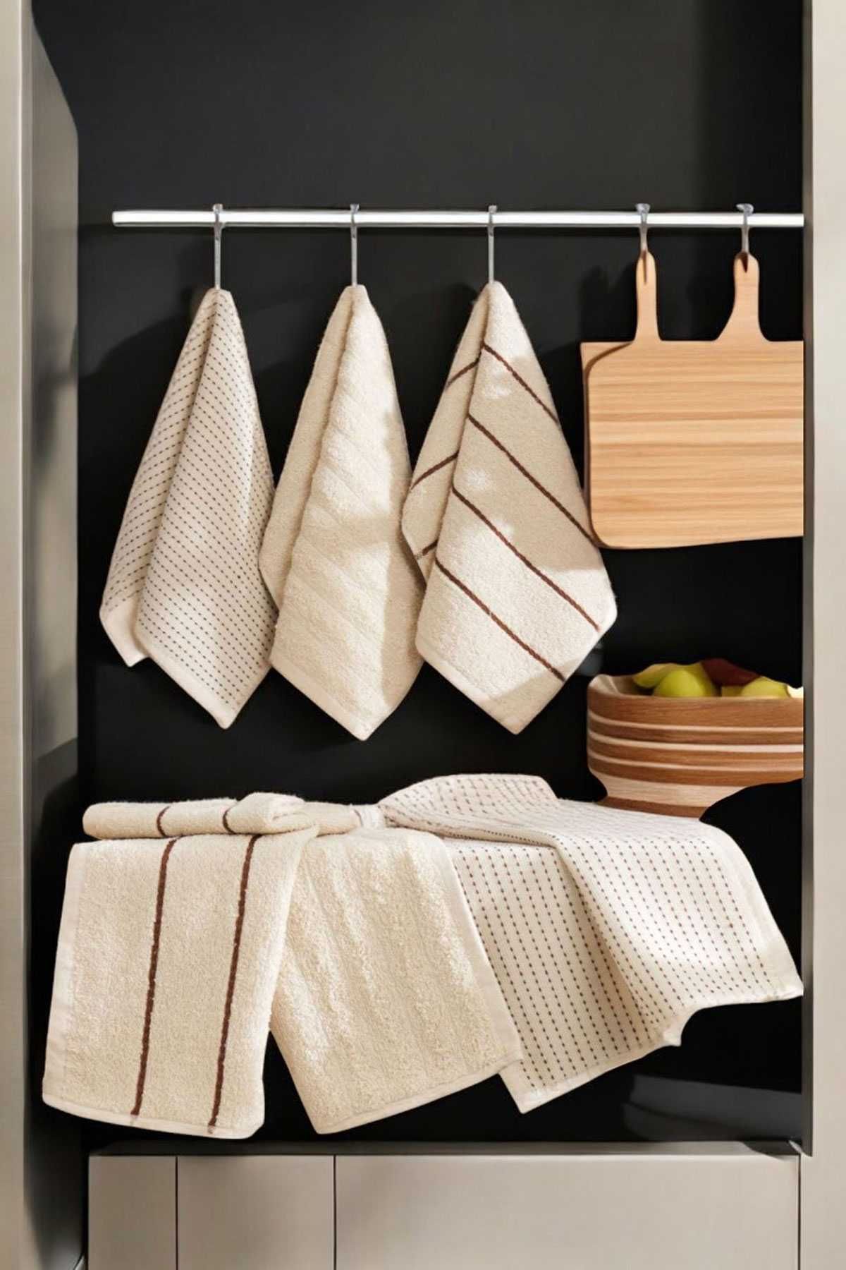 6 lı Luna Naturel Mutfak Havlu Seti %100 Pamuklu 30X50 Cm Bej resmi