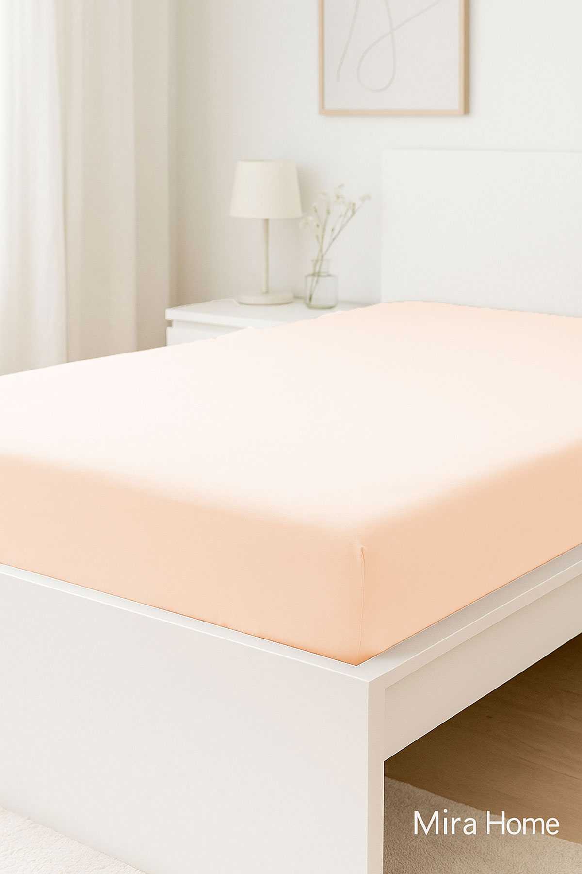 Çift Kişilik Düz Penye  %100 Pamuklu Lastikli Çarşaf 200X200 Cm Battal  Boy Newsheet Somon resmi