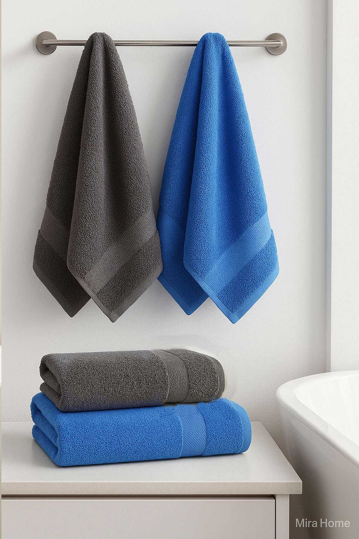 4 Parça Banyo Havlu Takımı %100 Pamuklu Dry Antrasit Mavi resmi