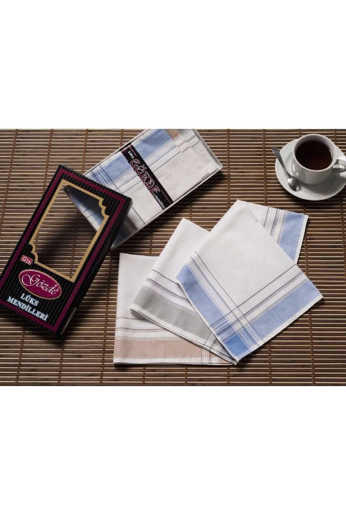 Siyah Kutulu 42x42 cm Düzine 12 Adet Kumaş Mendil-GM 08 resmi