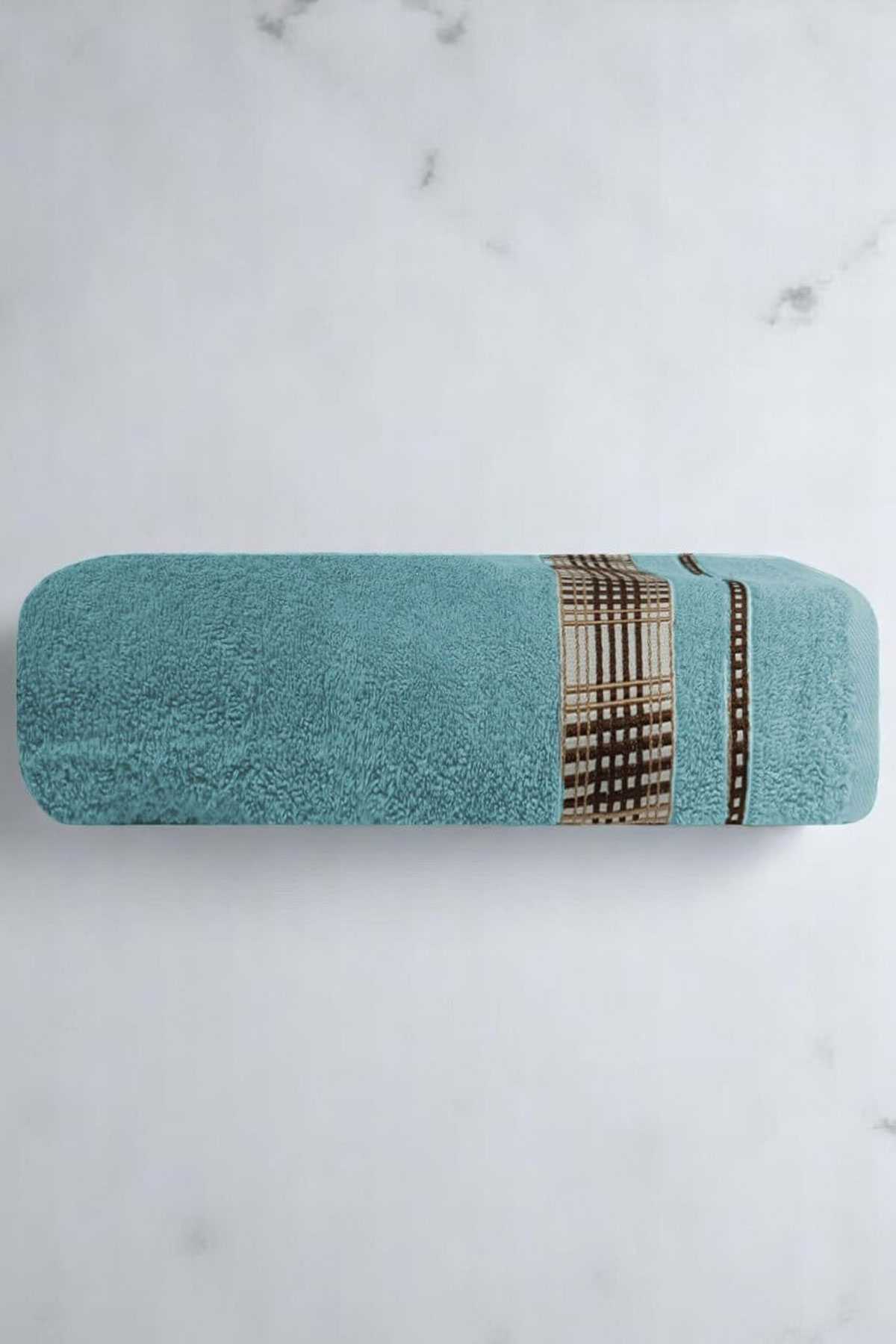 Ekose Desenli % 100 Pamuk Banyo Havlusu 70x140 Cm Yeşil resmi