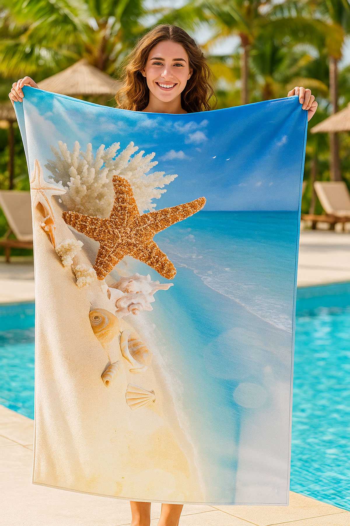 SeaDream Tropikal Desenli Plaj Havlusu 70X140 Cm  DenizYıldızı resmi