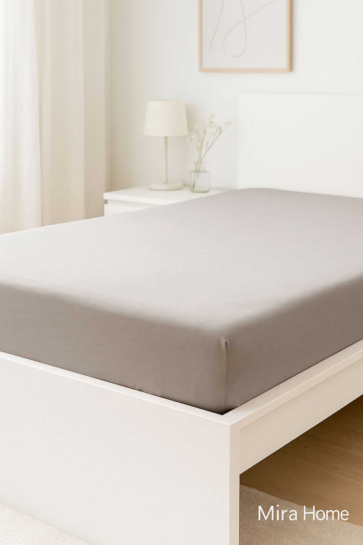 Tek Kişilik Düz Penye %100 Pamuklu Lastikli Çarşaf 100X200 Cm Newsheet Gri resmi