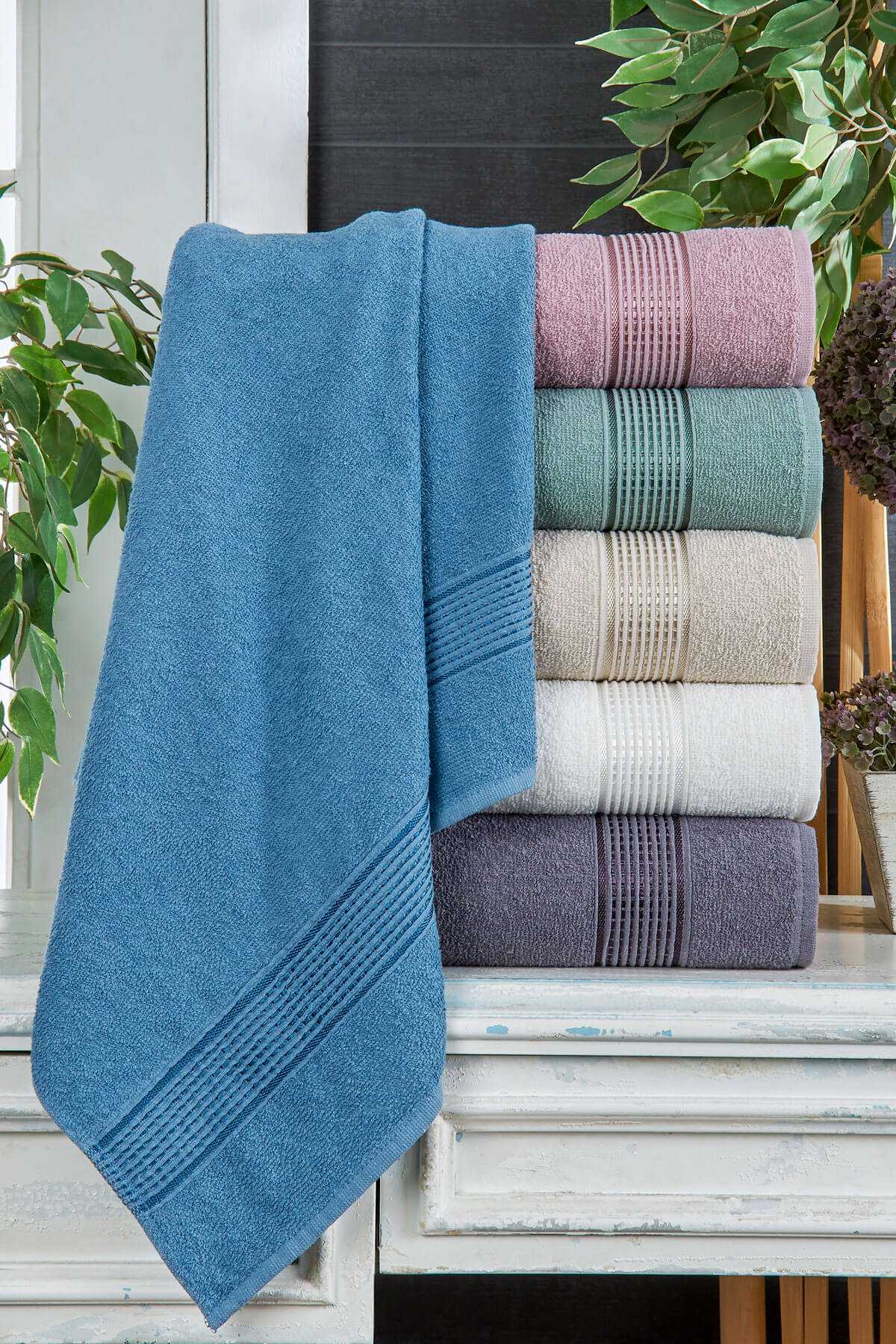 6 lı El Yüz Havlu Seti Pamuklu Havlu Takımı Renkli K.Mavi resmi