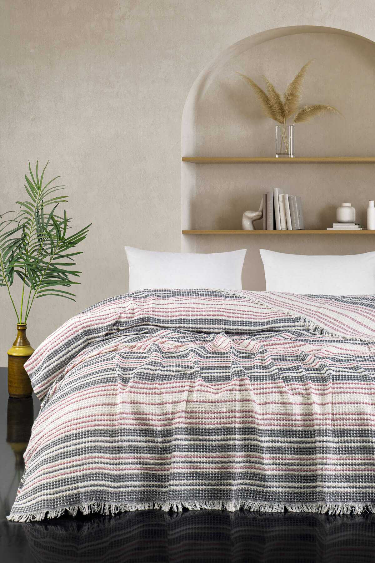 Çift Kişilik Yatak Pikesi Güneş Pudra Gri 200 x 230 Cm resmi