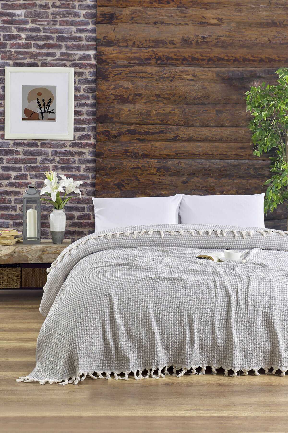 Çift Kişilik Yatak Pikesi Piramit Gri 200 x 230 Cm resmi