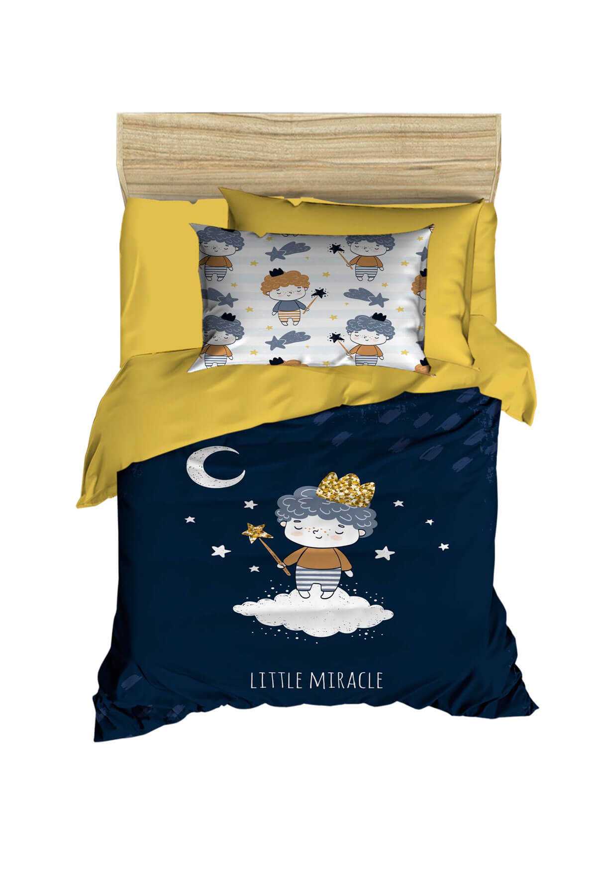 Dijital Baskılı 3d Pamuklu Yenidoğan Bebek Nevresim Takımı Little Miracle Navy resmi