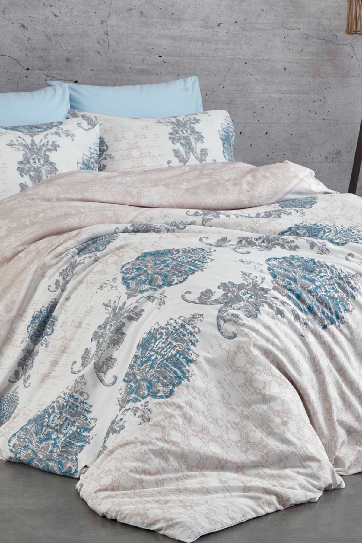 Çift Kişilik Nevresim Takımı Pamuklu Mavi Asalet resmi