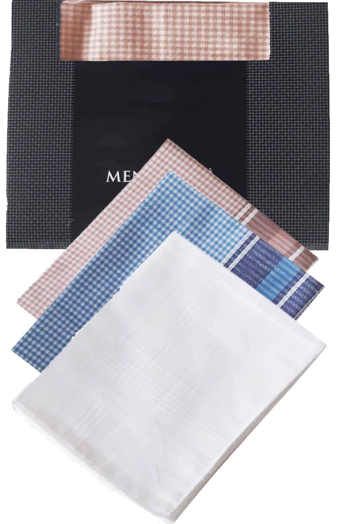 3’lü Özel Paket Premium Erkek Mendil Seti  %100 Pamuk 42x42 cm Karışık resmi