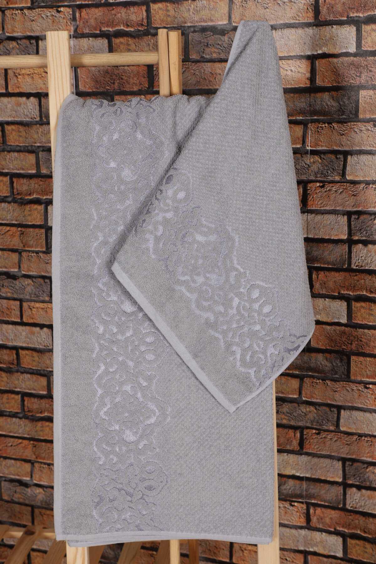 2 Parça %100 Pamuklu Banyo Havlu Seti Sultan Gri resmi