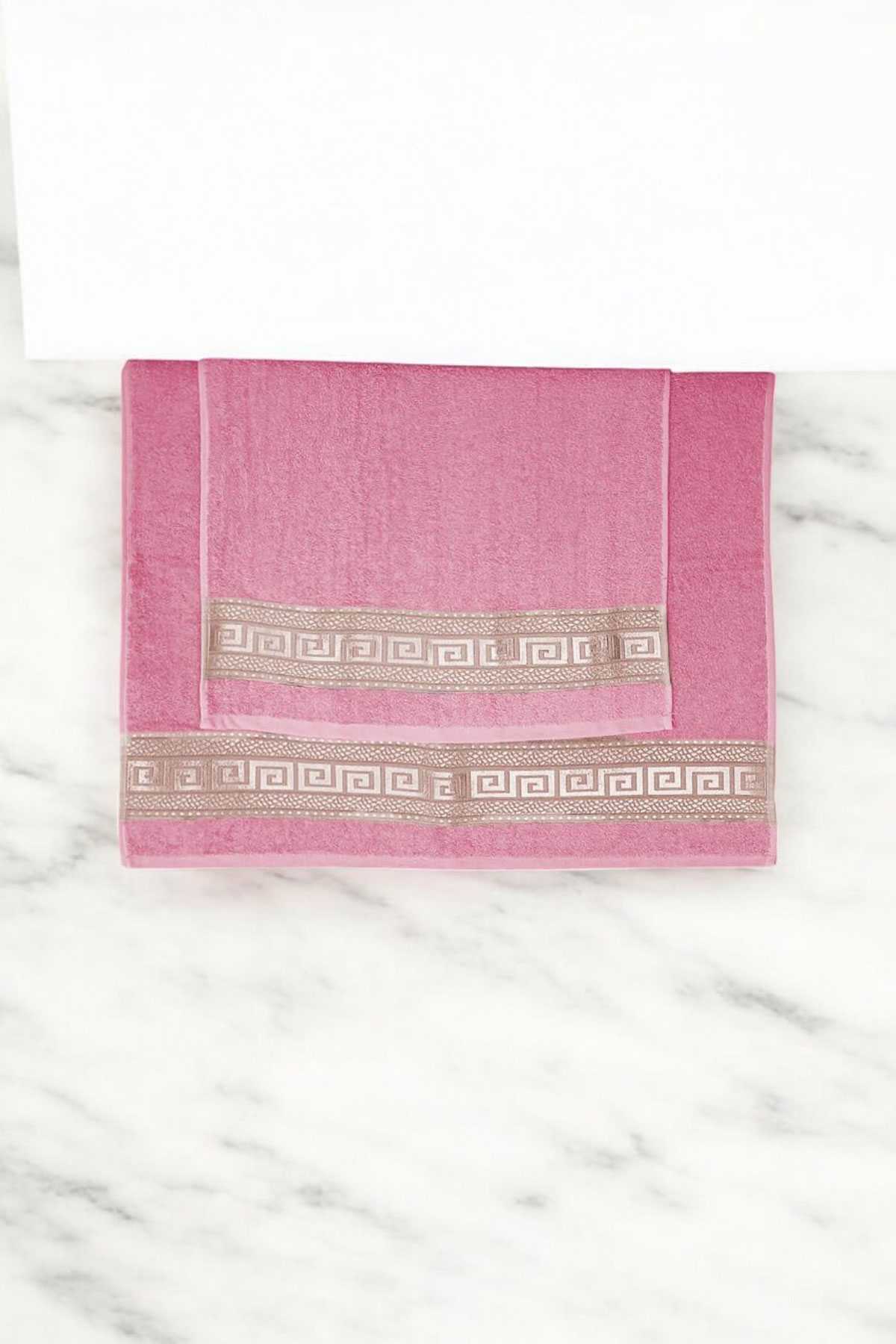 2 Parça Elysium Premium Banyo Havlu Seti  %100 Pamuk 70x140 Cm Pembe resmi
