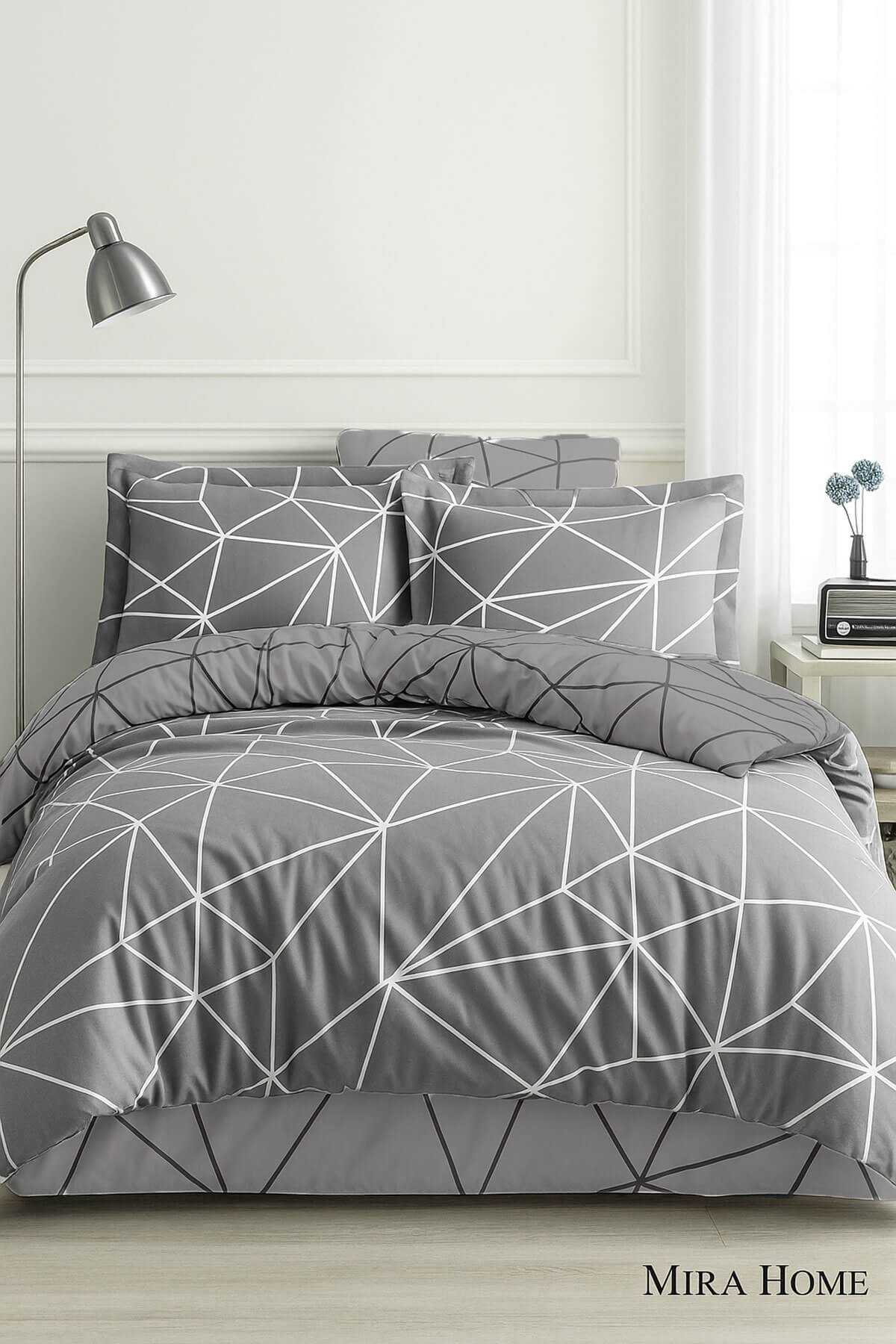 Çift Kişilik Pamuklu Nevresim Takımı Geo Line Gri resmi