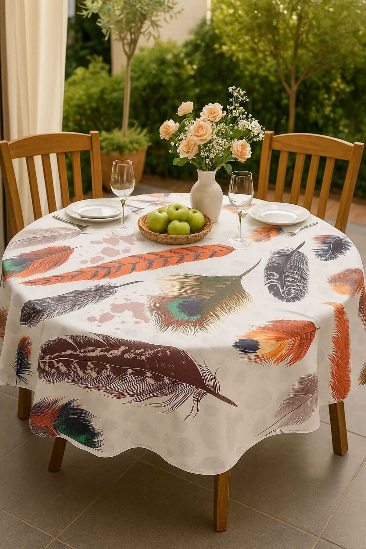 Yuvarlak Tüy Desenli Duck Kumaş Masa Örtüsü 150x150 Cm resmi