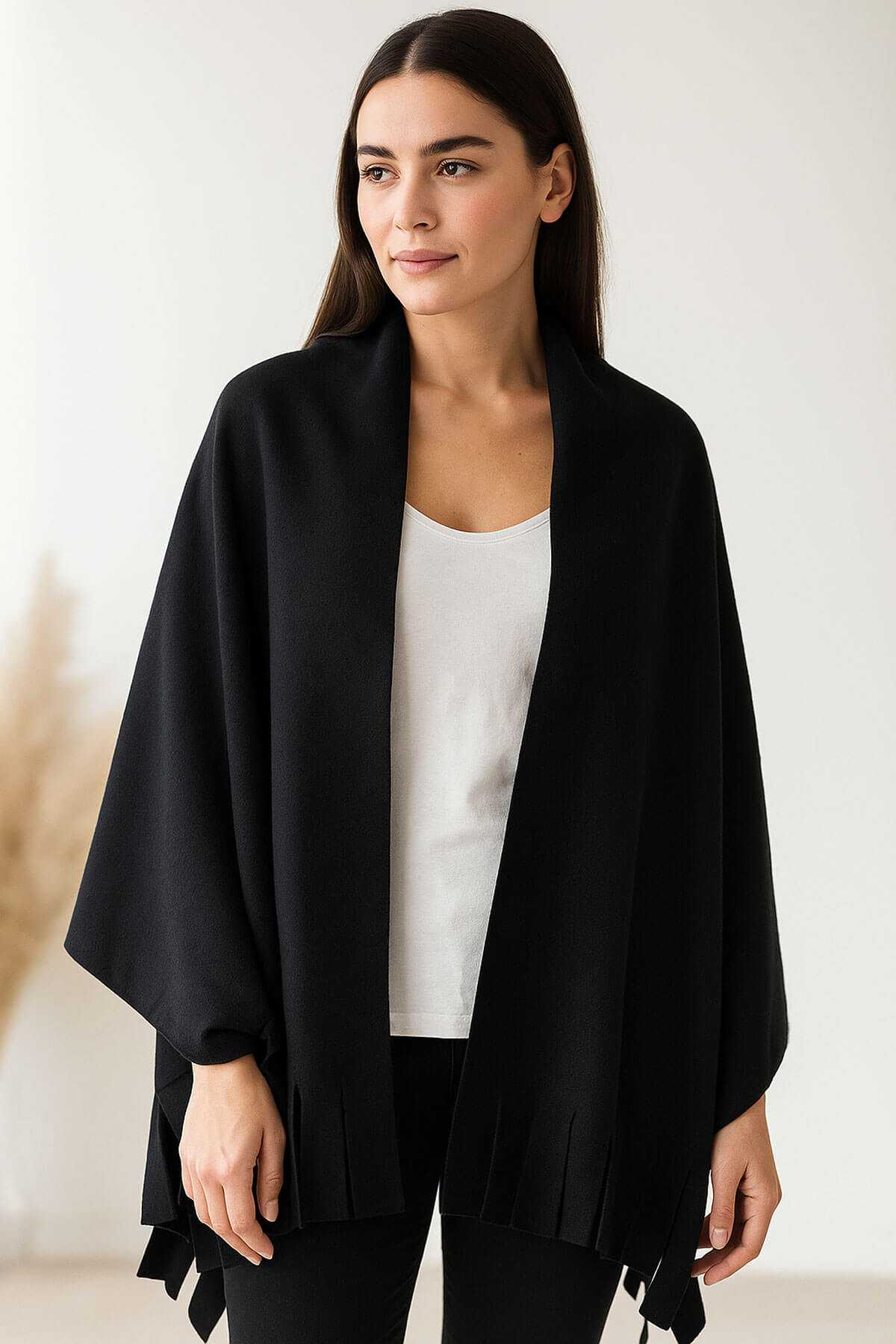 Softiva Polar Omuz Şalı 70x180 cm Unisex Kışlık Şal Siyah resmi