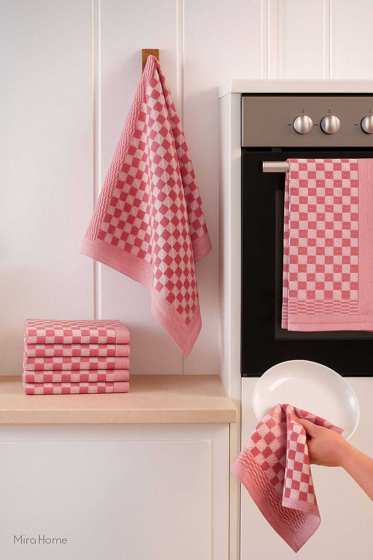 10 lu Dama Desenli Mutfak Kurulama Bezi 50x70 Cm  Kırmızı resmi