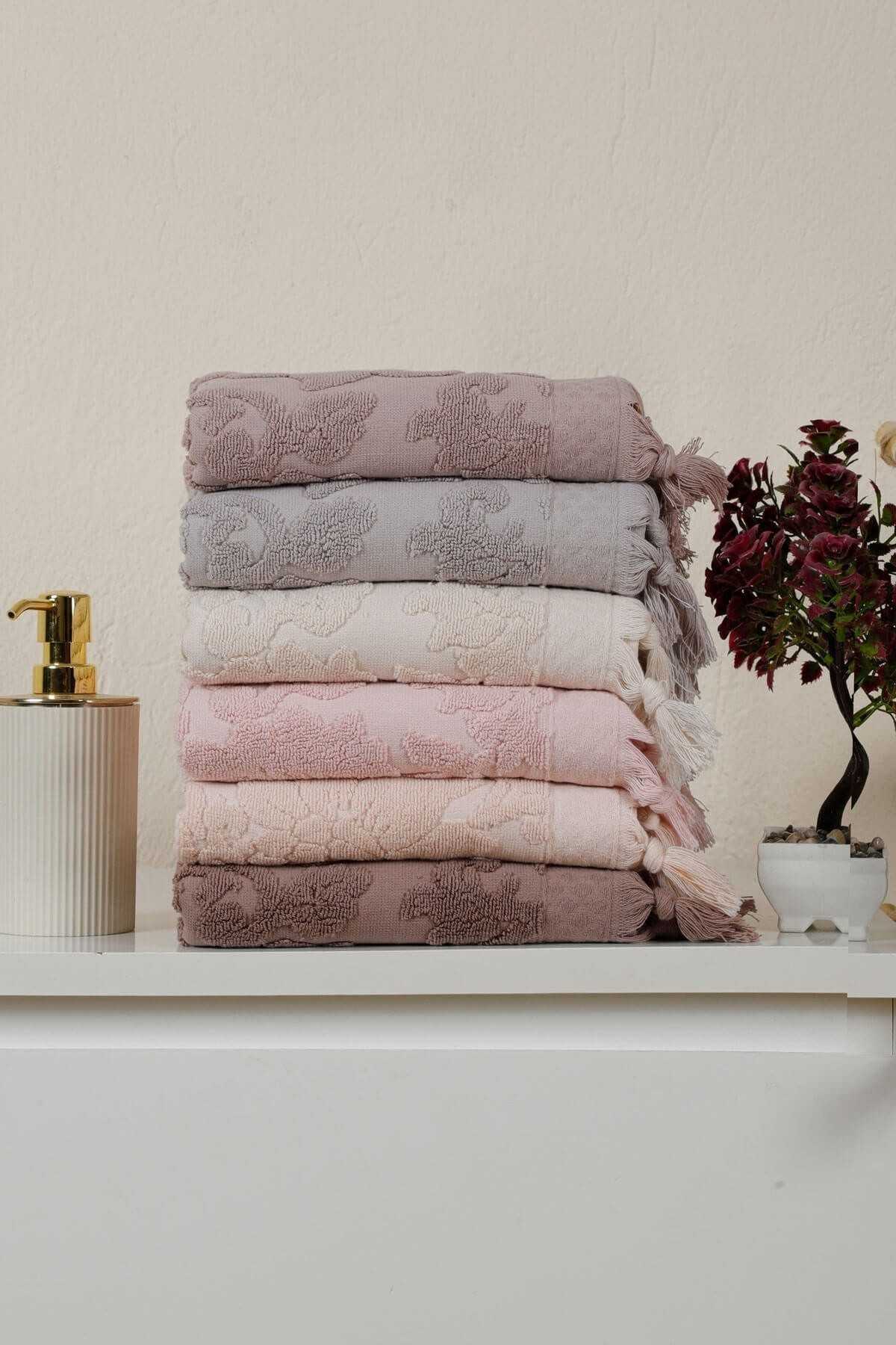 Mira Home 6 lı El Yüz Havlu Seti Saçaklı Jakarlı 50 x 90 Cm Soft Pamuklu resmi