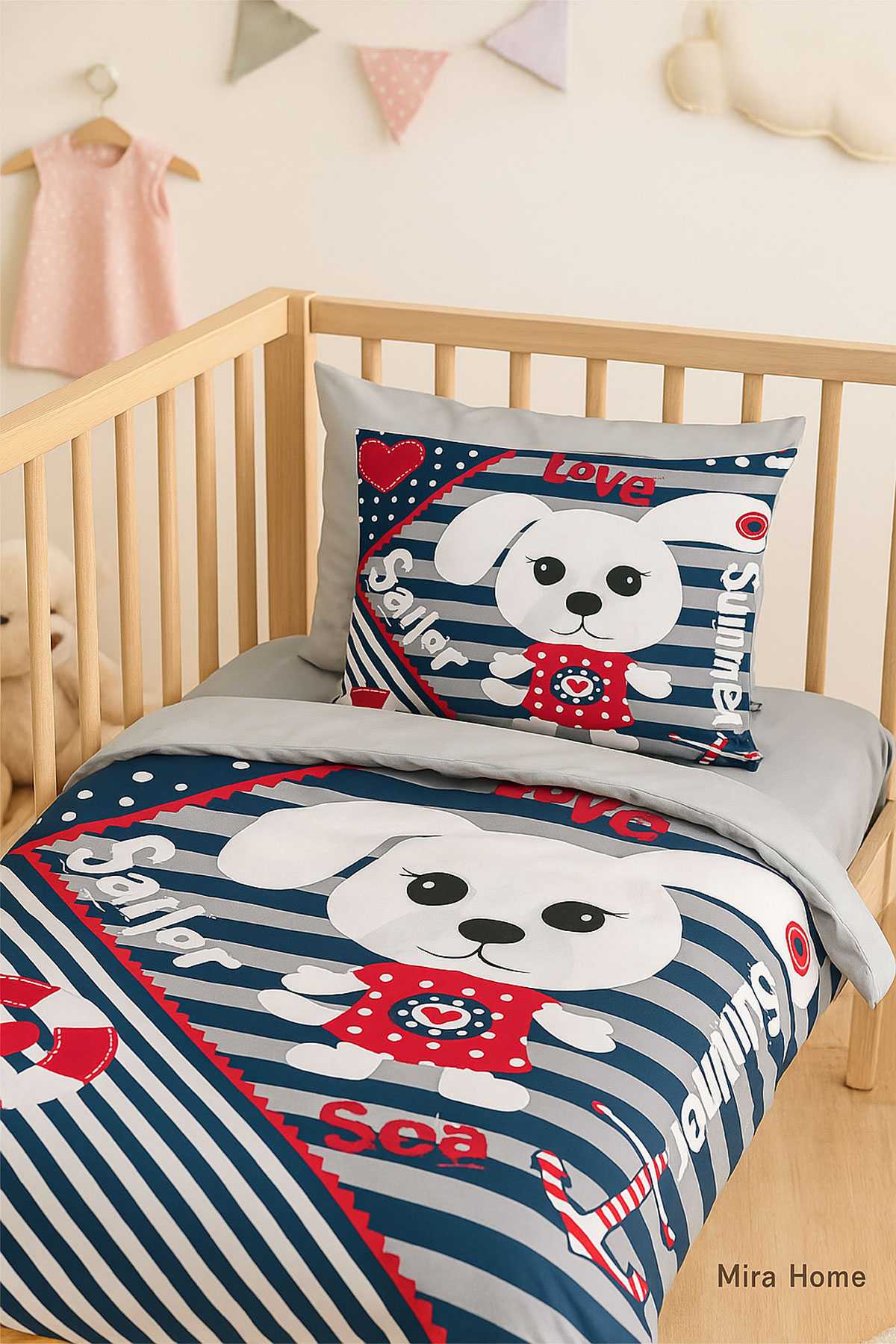 Yenidoğan Erkek Bebek Nevresim Takımı %100 Pamuklu Sailor resmi