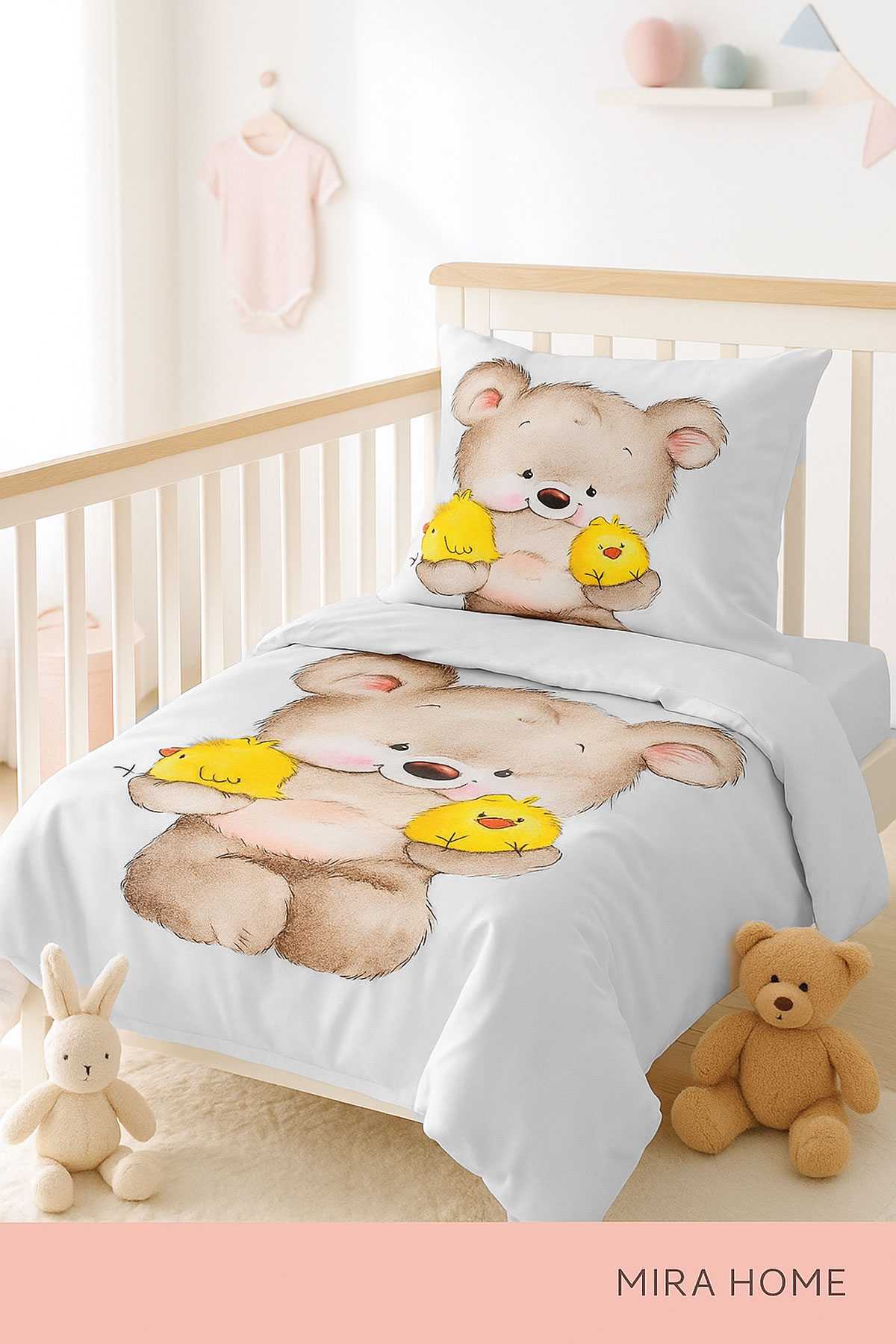 Yenidoğan Kız / Erkek Unisex Bebek Nevresim Takımı %100 Pamuklu Civciv resmi