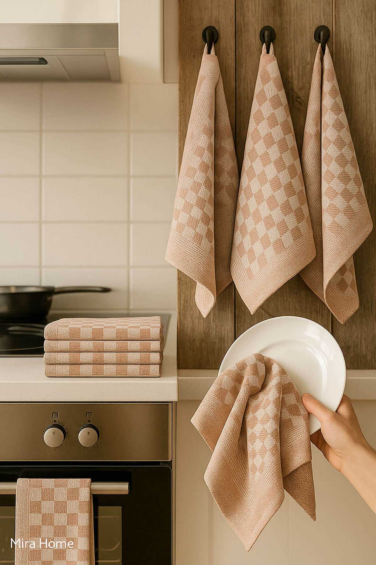 10 lu Dama Desenli Mutfak Kurulama Bezi 50x70 Cm  Kahverengi resmi