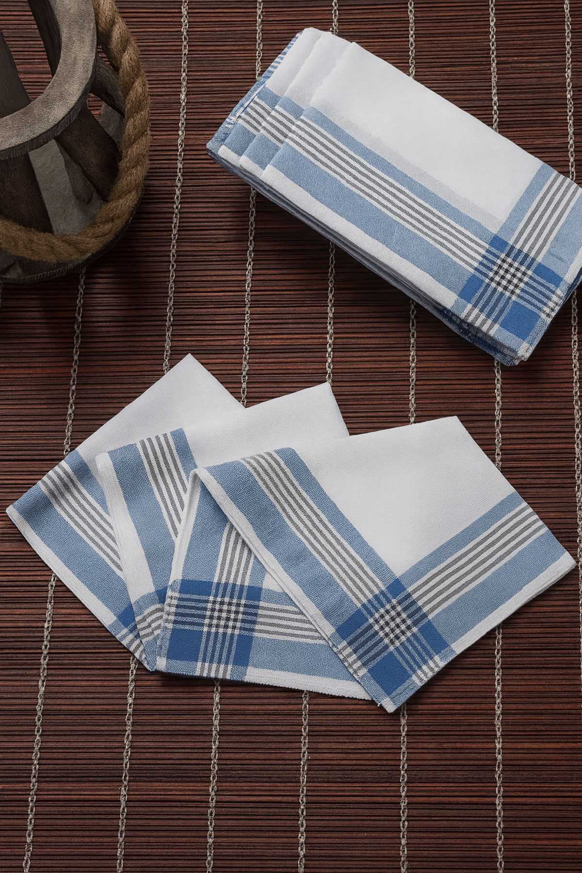 12 li Cep Yaka Mendili Pamuklu Şah Desen Mavi 30x30 Cm resmi