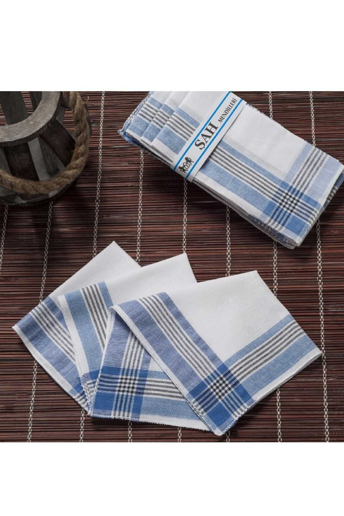 Şah 30x30 cm 12 Adet Kumaş Mendil Şah Mavi resmi