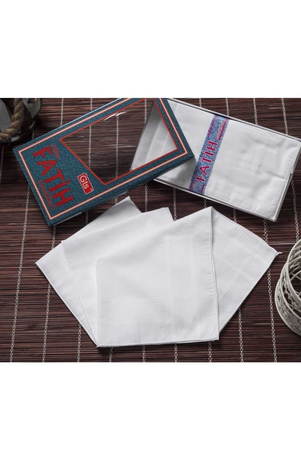 Fatih Kutulu 40x40 cm 12 Adet Kumaş Mendil Beyaz resmi