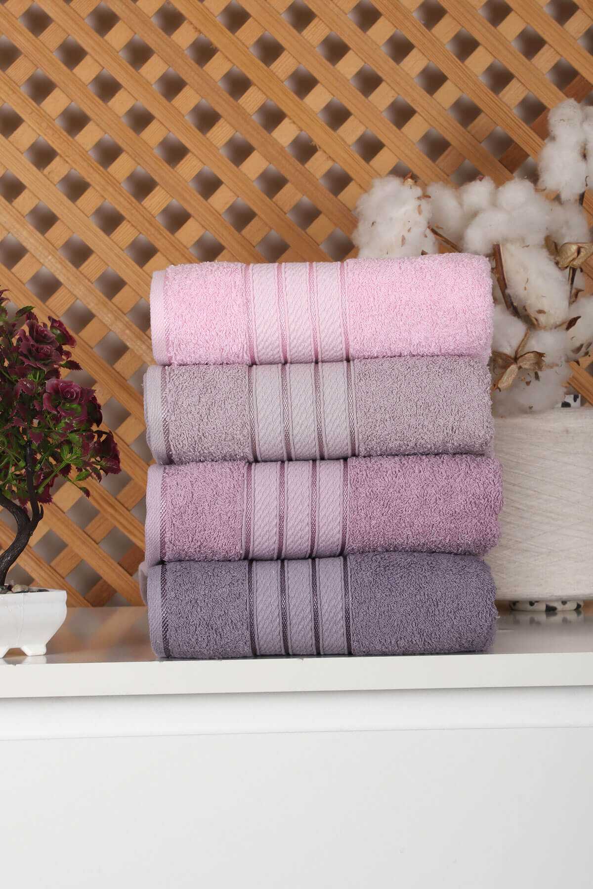 4 lü El Yüz Renkli Havlu Seti %100 Pamuk 50x90 Cm Assos-1 resmi