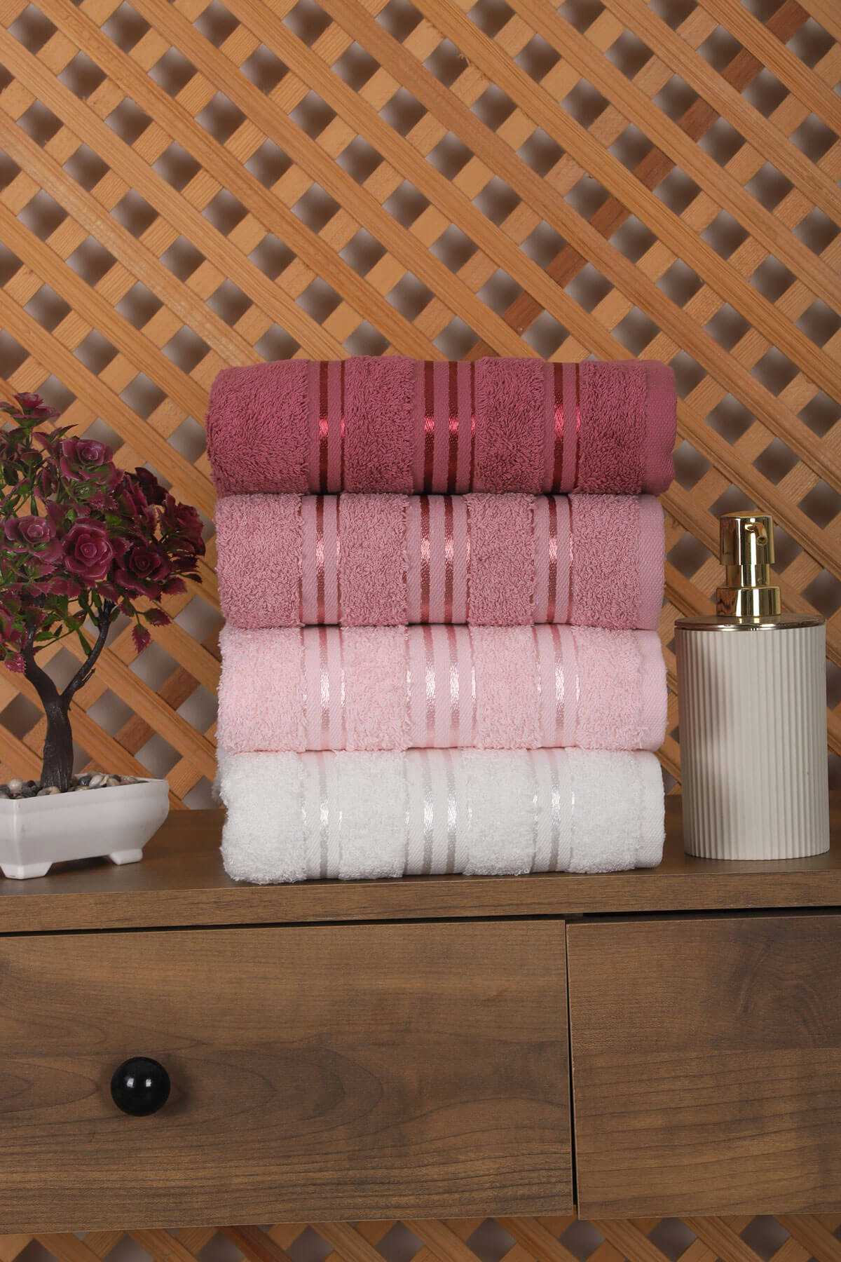 4 lü El Yüz Renkli Havlu Seti %100 Pamuk 50x90 Cm Lidya-1 resmi