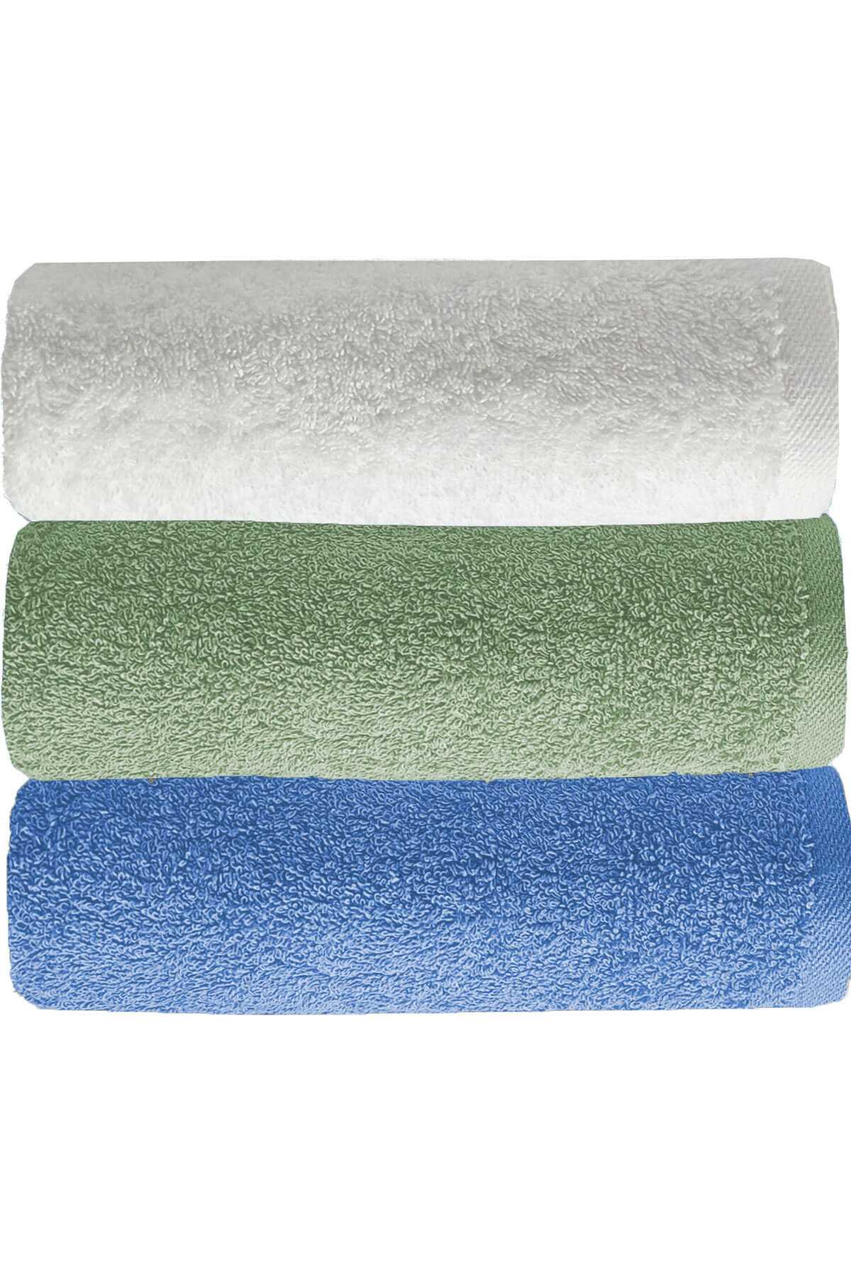 3 lü Düz Renk El Yüz Havlu Seti %100 Pamuklu 50x90 Cm Mavi-Yeşil-Beyaz resmi