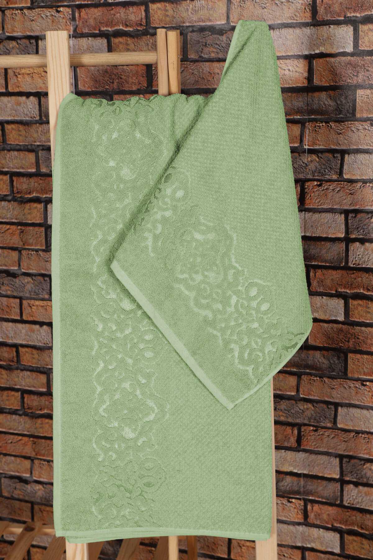 2 Parça %100 Pamuklu Banyo Havlu Seti Sultan Yeşil resmi