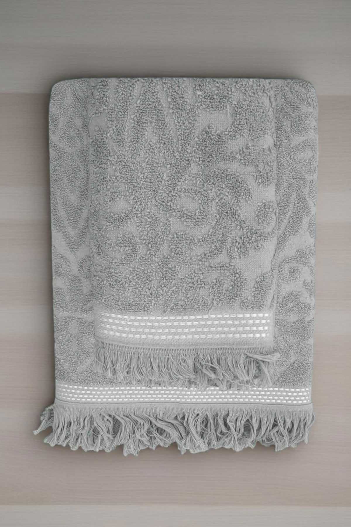 2 Parça Jakarlı Banyo Havlu Takımı %100 Pamuklu 90x150 Cm Arden Gri resmi