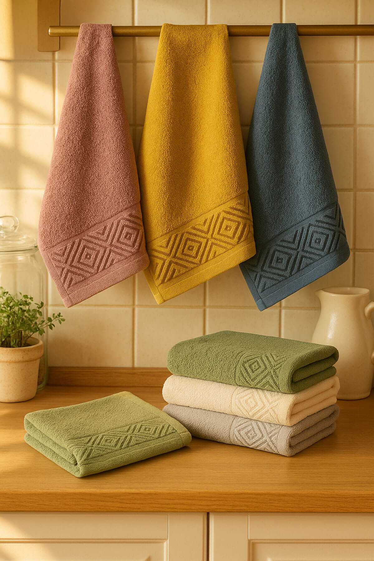 6 Parça Mutfak Havlusu Seti %100 Pamuklu Baklava resmi