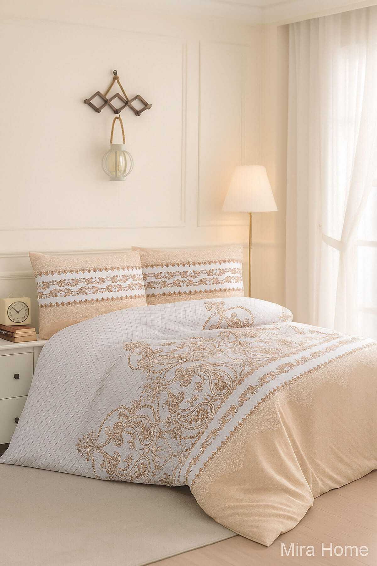 Çift Kişilik Pamuklu Nevresim Takımı Sarmaşık Bej resmi