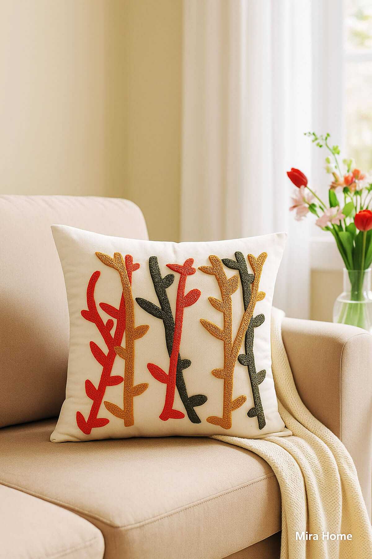 Mira Home Dekoratif Punch Kaktüs Nakışlı Kırlent Kılıfı resmi