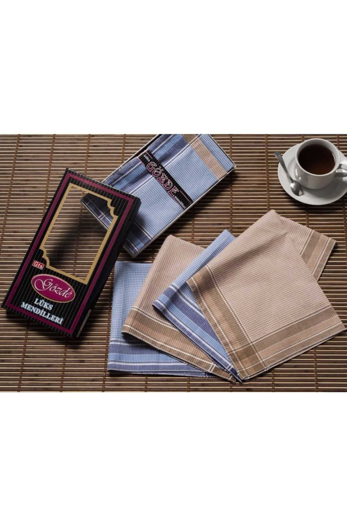 Siyah Kutulu 42x42 cm Düzine 12 Adet Kumaş Mendil-GM 07 resmi