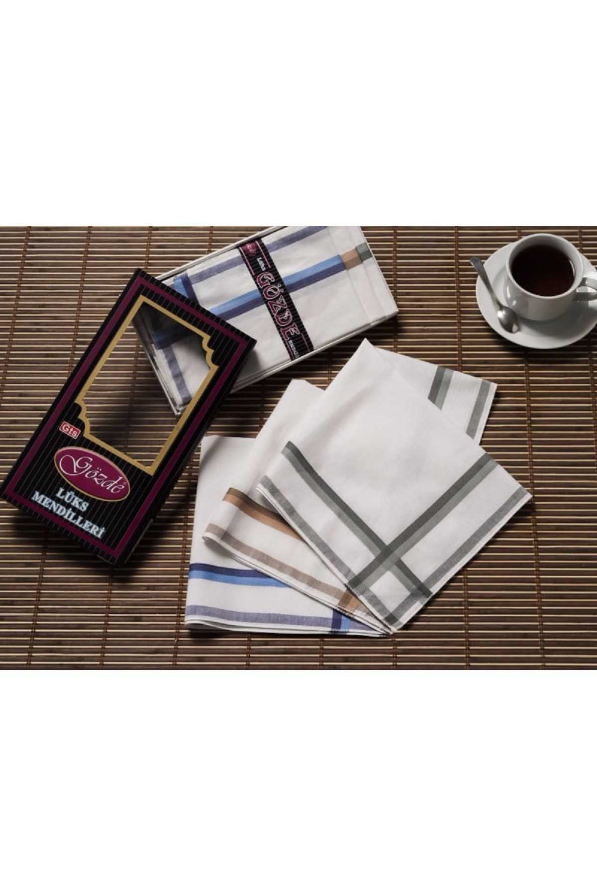 Siyah Kutulu 42x42 cm Düzine 12 Adet Kumaş Mendil-GM 04 resmi