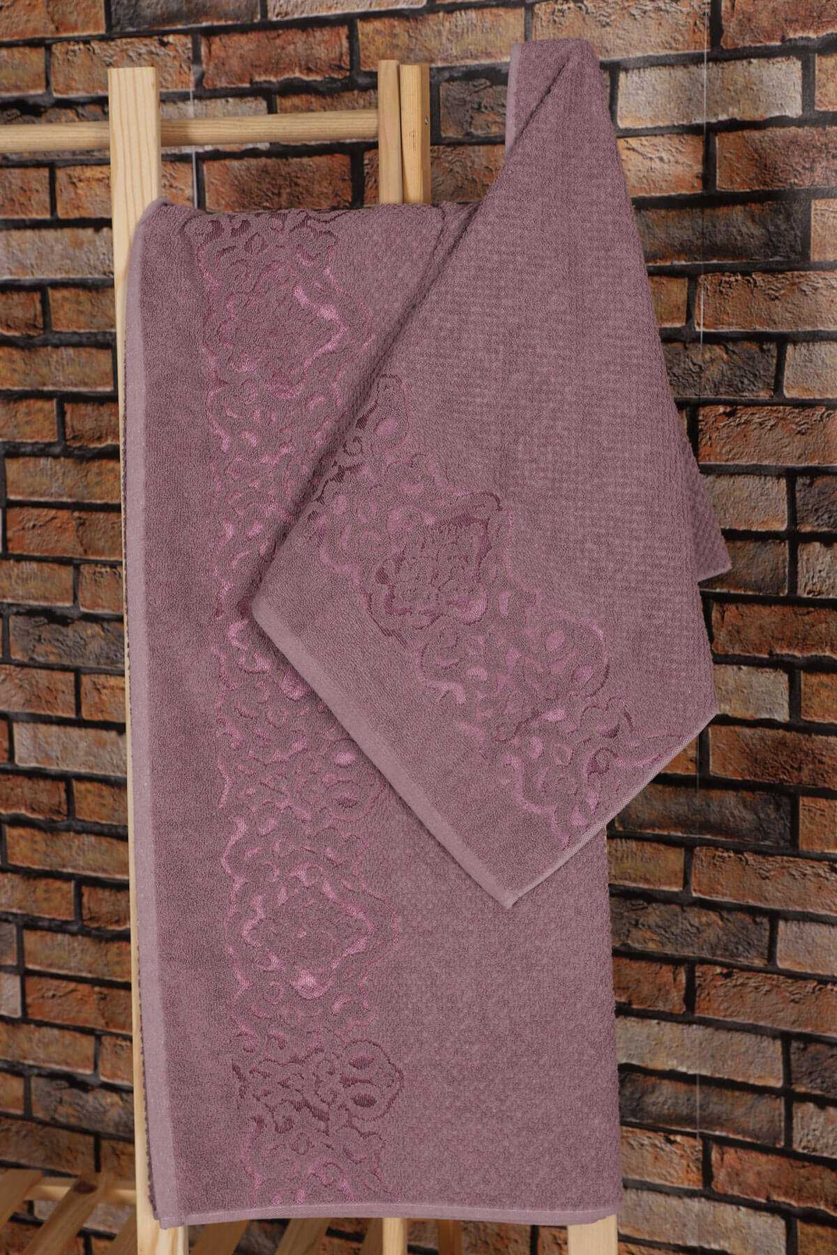 2 Parça %100 Pamuklu Banyo Havlu Seti Sultan Mürdüm resmi