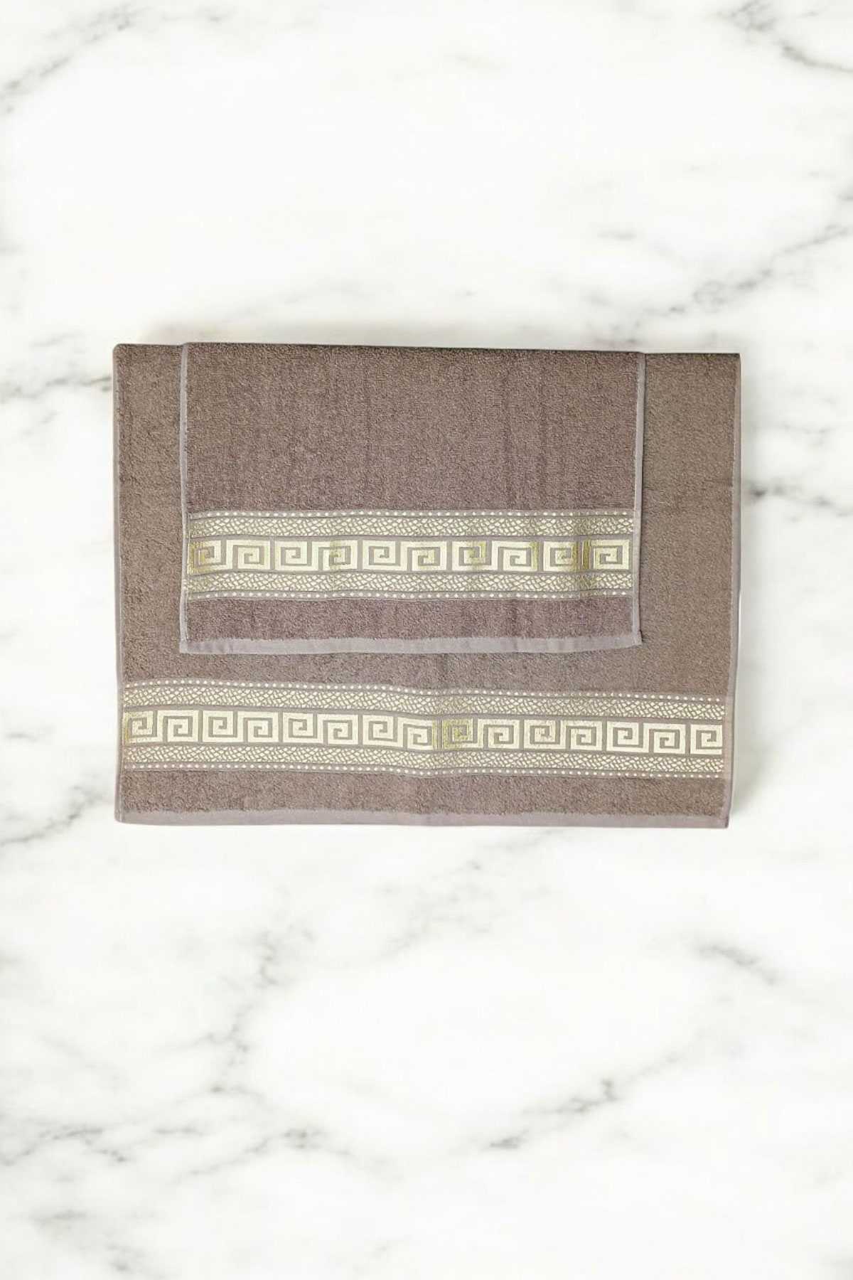 2 Parça Elysium Premium Banyo Havlu Seti  %100 Pamuk 70x140 Cm Kahve resmi