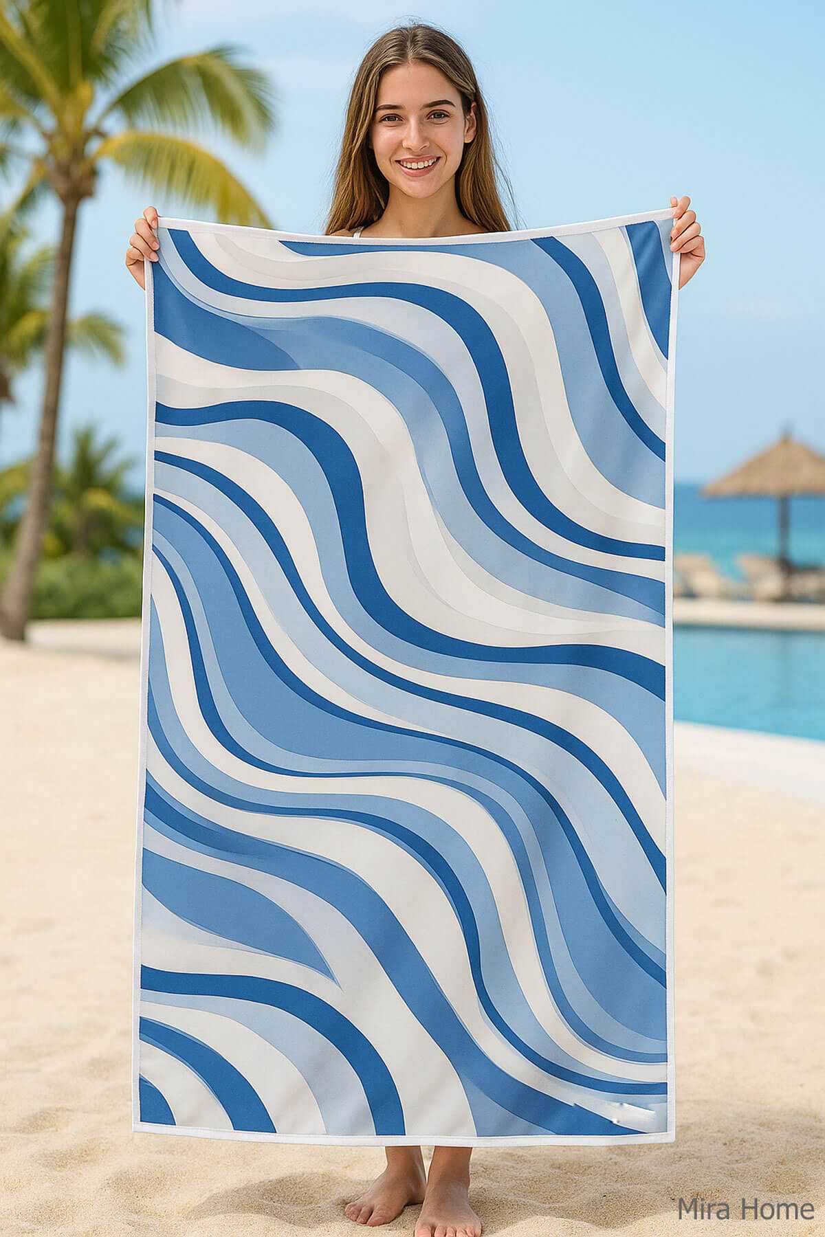 Unisex Desenli Baskılı Deniz Plaj Havlusu Dalga Desen 70x140 Cm resmi