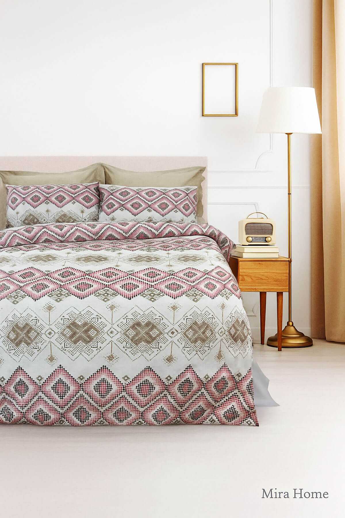 Çift Kişilik Pamuklu Nevresim Takımı Kareli Motifli resmi