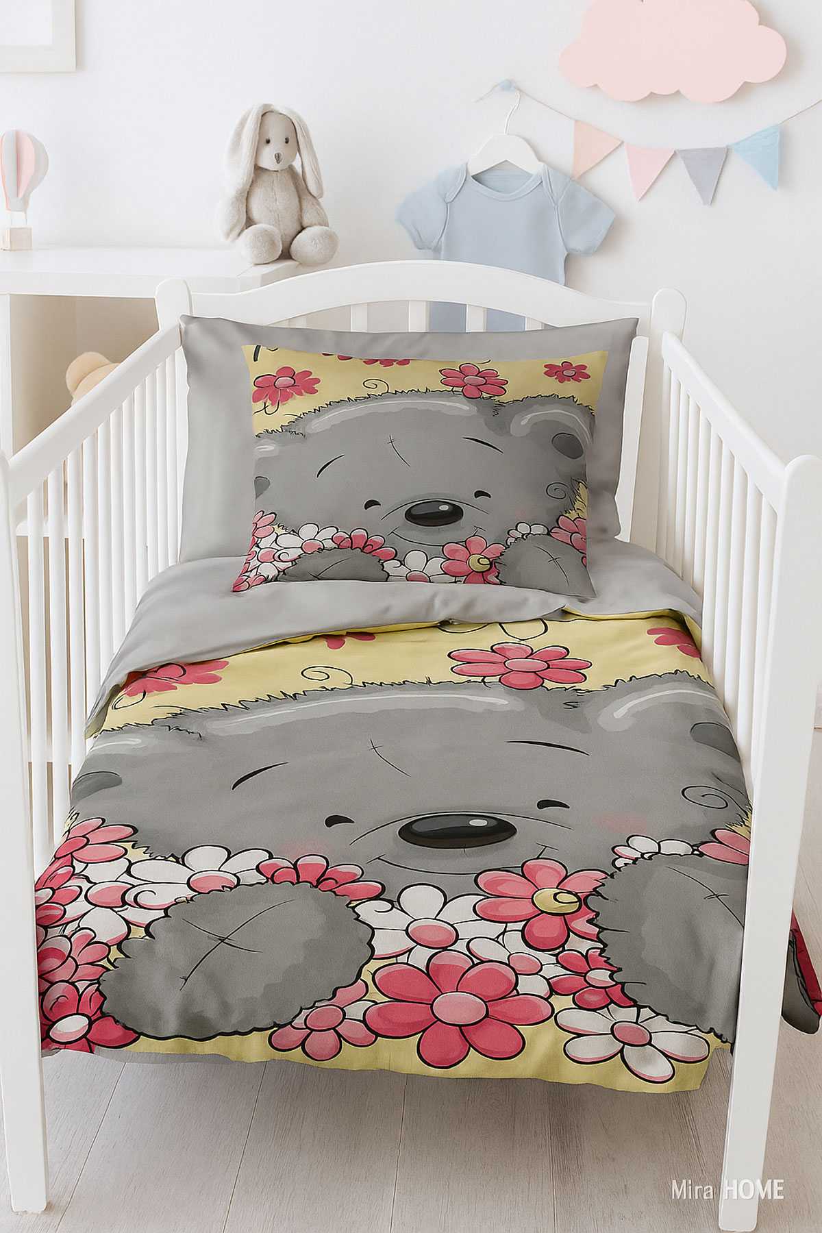 Yenidoğan Kız Bebek Nevresim Takımı %100 Pamuklu Flower resmi