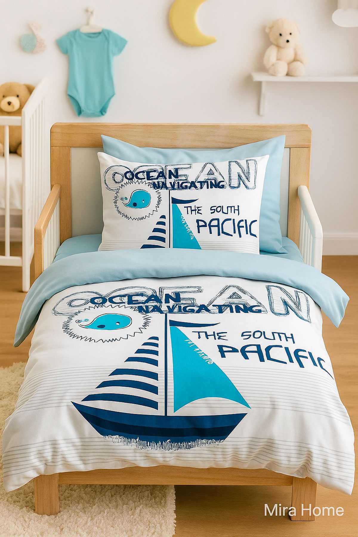 Dijital Baskılı 3d Pamuklu Yenidoğan Bebek Nevresim Takımı South Pasific resmi