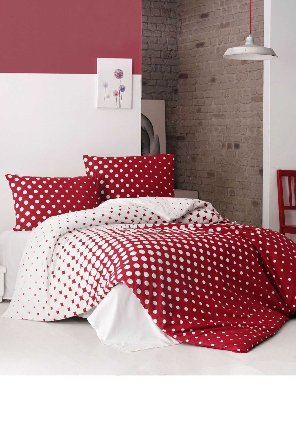 Çift Kişilik Nevresim Takımı Pamuklu Retro Puantiye resmi