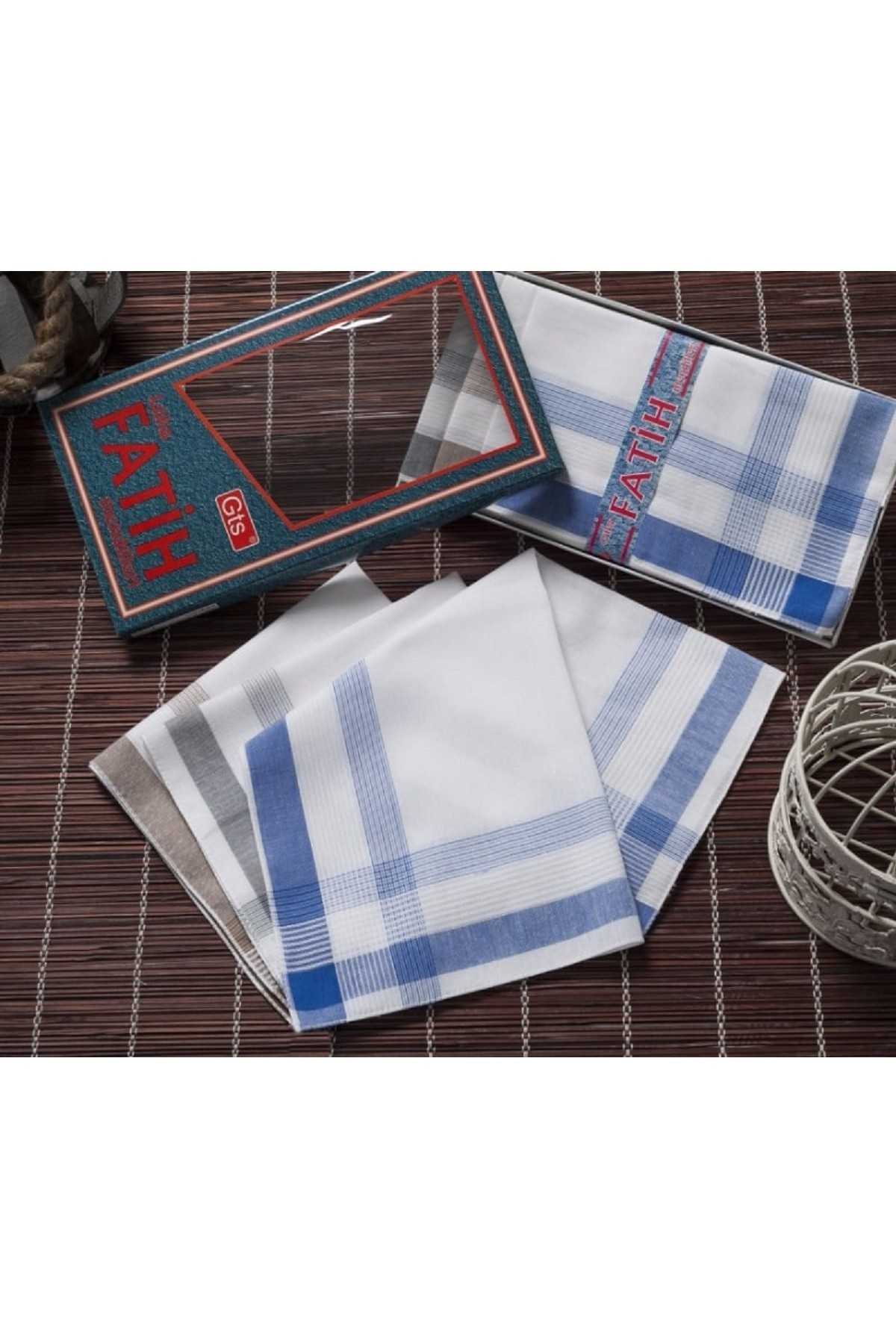 Fatih Kutulu 40x40 cm Düzine 12 Adet Kumaş Mendil FM 03 resmi