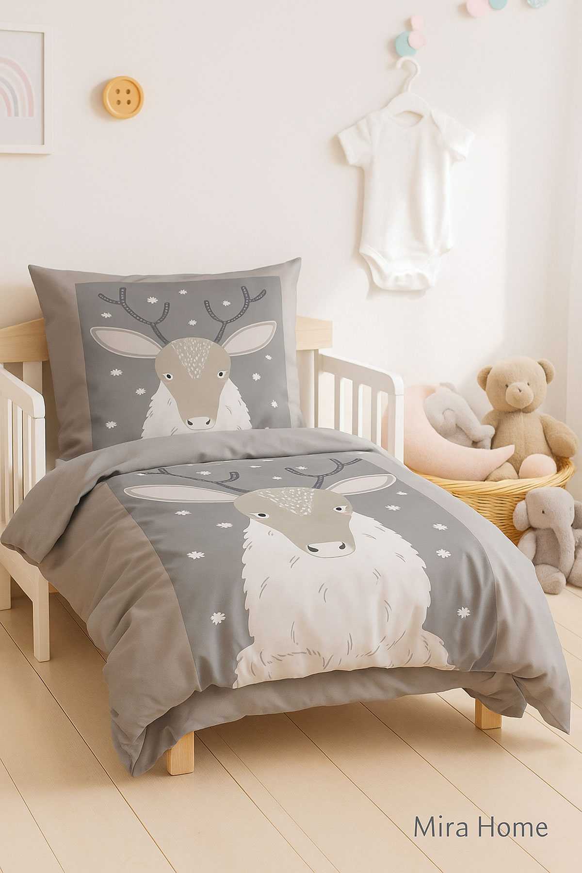 Yenidoğan Kız / Erkek Unisex Bebek Nevresim Takımı %100 Pamuklu Geyik resmi