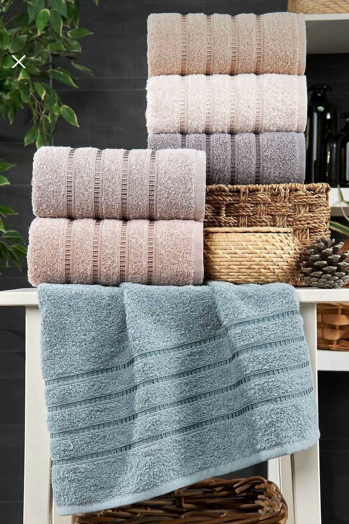 6 lı El Yüz Havlu Seti Pamuklu Havlu Takımı Renkli İndigo resmi