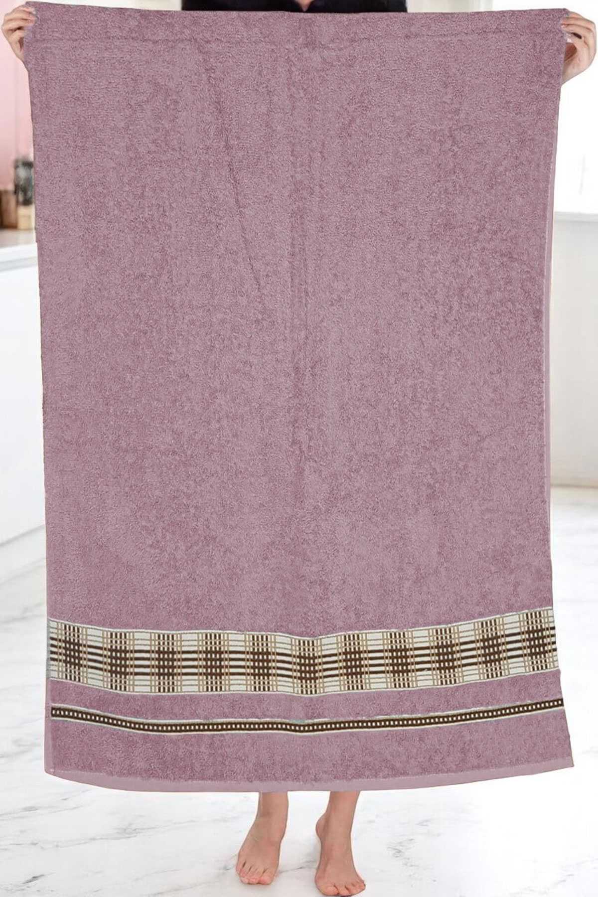 Ekose Desenli % 100 Pamuk Banyo Havlusu 70x140 Cm Mor resmi