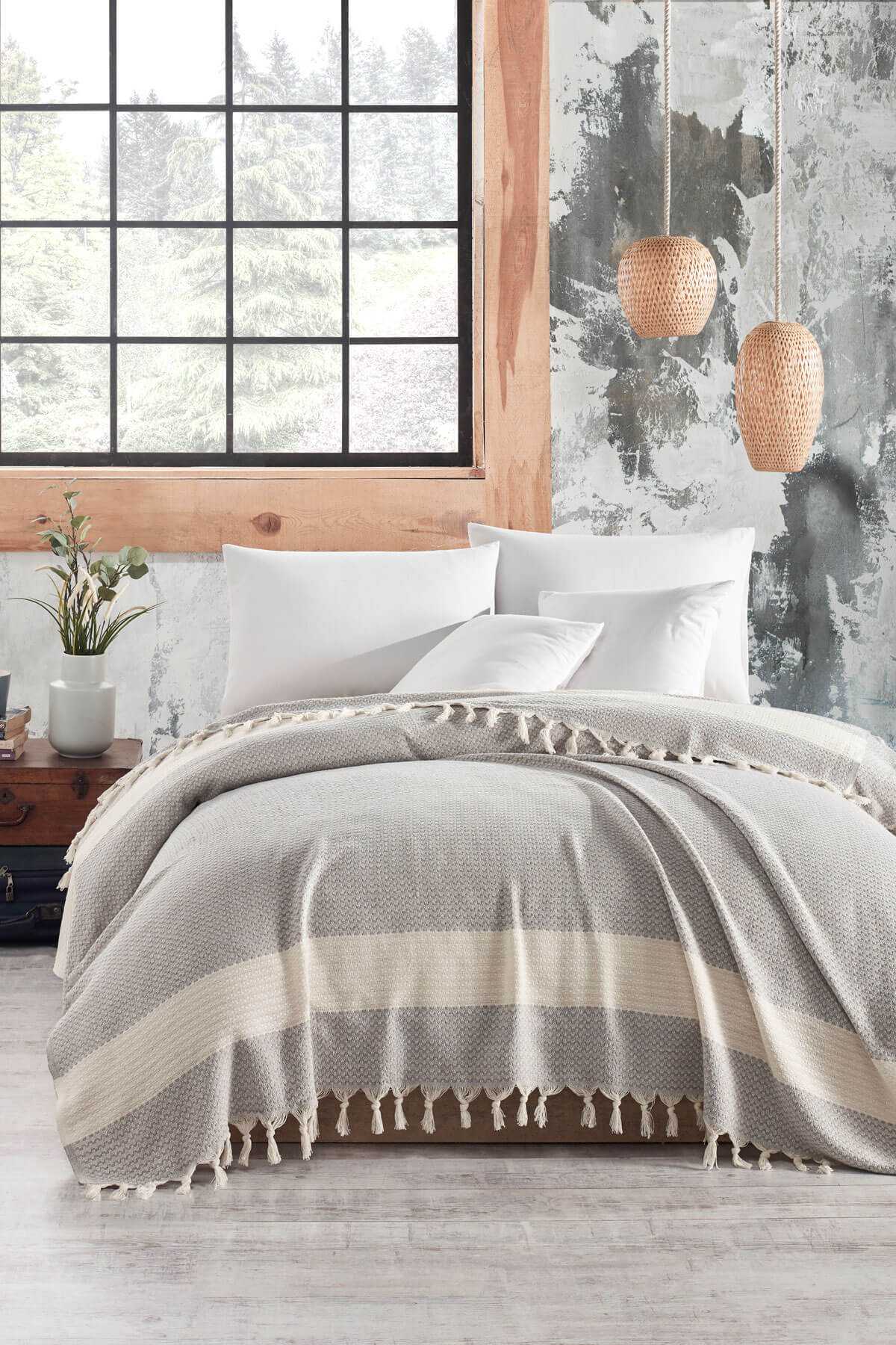 Çift Kişilik Yatak Pikesi Luna Açık Gri 200 x 230 Cm resmi