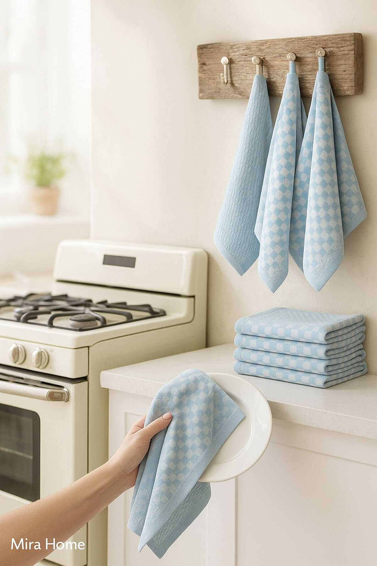 10 lu Dama Desenli Mutfak Kurulama Bezi 50x70 Cm  Mavi resmi